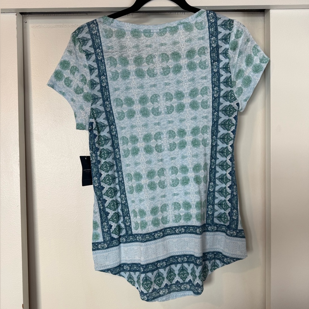 Lucky Brand Teal and Navy Patterned Short Sleeve Top - Picture 6 of 6
